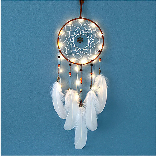

LED Lights Wind Chime Dreamcatcher Net With Feathers Bead Wedding Party Decoration Dream Catcher Wall Hanging Home Car Ornament Gift