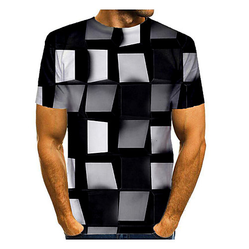 

Men's T shirt Shirt Graphic Geometric Short Sleeve Daily Tops Basic Elegant Round Neck Black