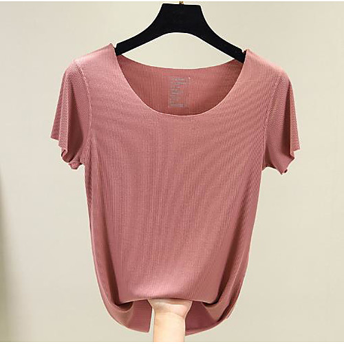 

Women's Blouse Shirt Solid Colored Round Neck Tops Cotton Basic Basic Top White Black Red