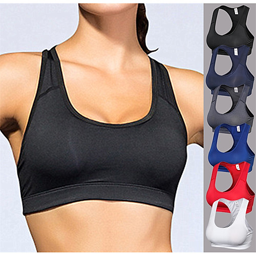 

YUERLIAN Women's Sports Bra Sports Bra Top Bralette Wirefree Elastane Yoga Fitness Running Breathable Quick Dry Freedom Padded Light Support White Black Red Blue Dark Navy Gray Solid Colored