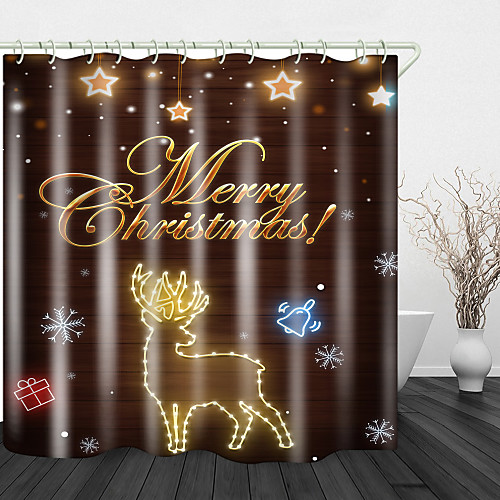 

Christmas Golden Fawn Print Waterproof Fabric Shower Curtain For Bathroom Home Decor Covered Bathtub Curtains Liner Includes With Hooks