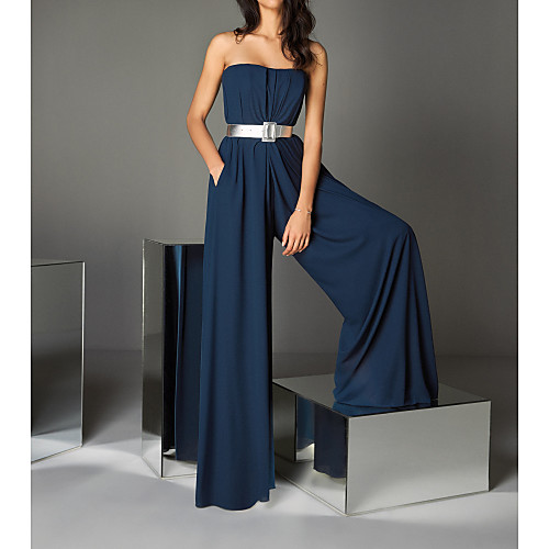 

Jumpsuits Sexy Wedding Guest Formal Evening Dress Strapless Sleeveless Floor Length Chiffon with Sash / Ribbon 2021