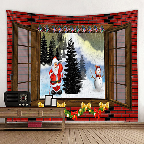

Christmas Santa Claus Wall Tapestry Art Decor Blanket Curtain Picnic Tablecloth Hanging Home Bedroom Living Room Dorm Decoration Window Snow Snowman Christmas Tree Polyester