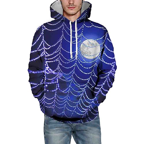 

Men's Pullover Hoodie Sweatshirt Graphic Hooded Halloween Daily Going out 3D Print Basic Halloween Hoodies Sweatshirts Blue