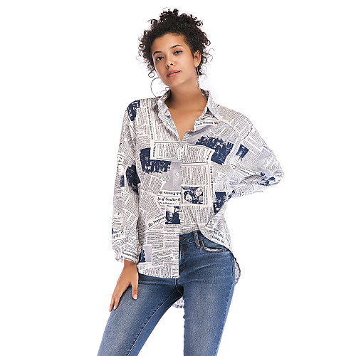 

Women's Blouse Shirt Letter Long Sleeve Shirt Collar Basic Tops Blue Red Wine
