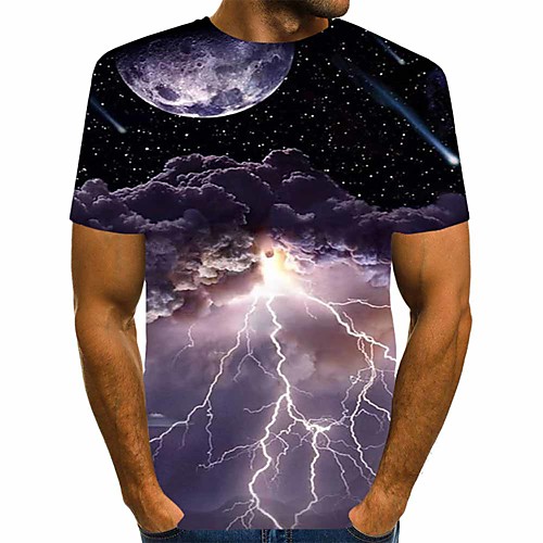 

Men's Tee T shirt Shirt Graphic Lightning Moon Print Short Sleeve Daily Tops Basic Designer Streetwear Big and Tall Round Neck Black