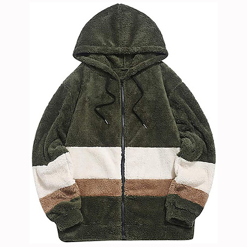 

Men's Pullover Hoodie Sweatshirt Color Block Hooded Going out non-printing Basic Fuzzy Hoodies Sweatshirts Army Green