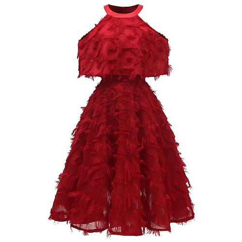 

Women's A Line Dress Knee Length Dress Blushing Pink Wine White Sleeveless Solid Color Tassel Fringe Summer Halter Neck Hot Casual Party Slim 2021 S M L XL XXL