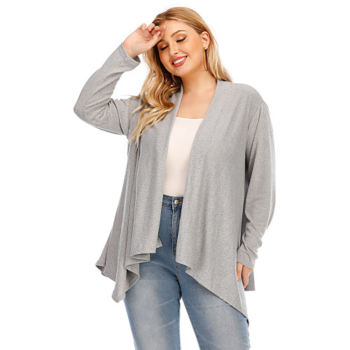 

Women's Knitted Solid Color Plain Cardigan Long Sleeve Plus Size Oversized Sweater Cardigans V Neck Fall Winter Gray