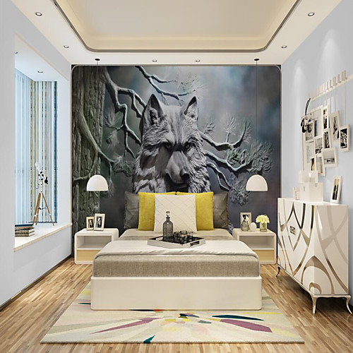 

Mural Wallpaper Wall Sticker Covering Print Peel and Stick Removable 3D Effect Relief Wolf Canvas Home Décor