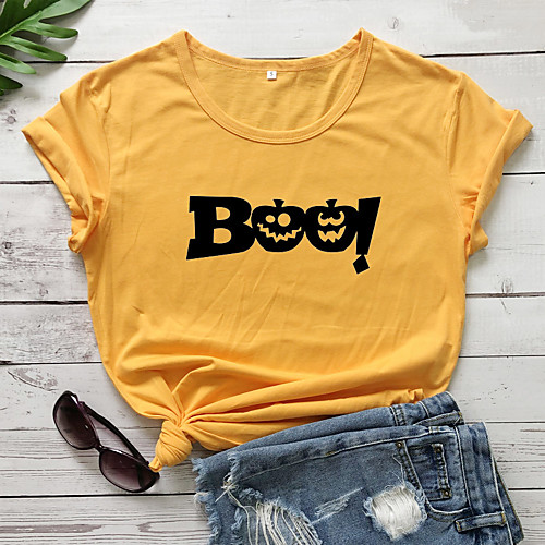

Women's Halloween T shirt Graphic Graphic Prints Letter Print Round Neck Basic Halloween Tops 100% Cotton White Black Purple