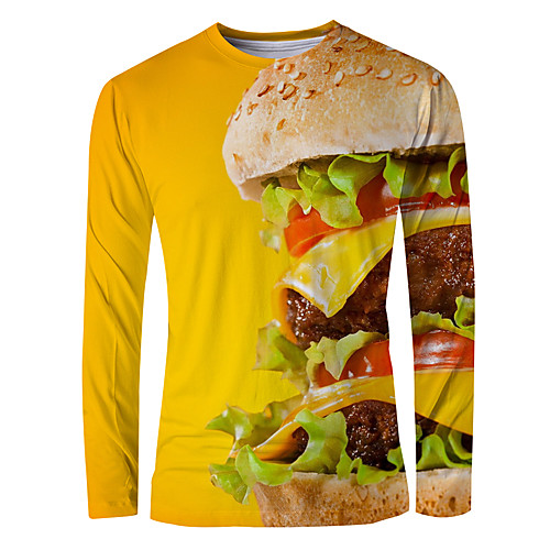 

Men's T shirt 3D Print Graphic Long Sleeve Daily Tops Basic Elegant Yellow