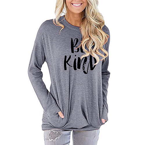 

Women's Be kind T shirt Graphic Text Letter Long Sleeve Print Round Neck Basic Tops Blushing Pink Green Light gray