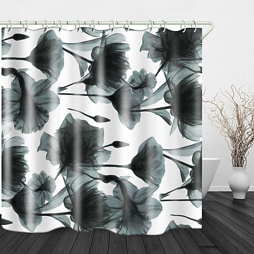 

Watermark Flowers Digital Print Waterproof Fabric Shower Curtain For Bathroom Home Decor Covered Bathtub Curtains Liner Includes With Hooks