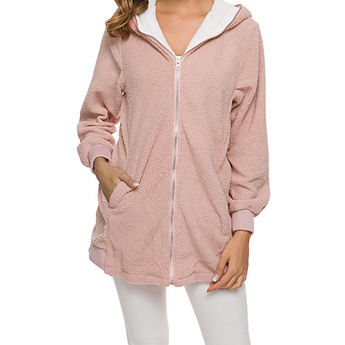 

Women's Coat Black Blue Pink Zipper Front Zipper Hoodie Fleece Solid Color Sport Athleisure Jacket Tracksuit Long Sleeve Warm Soft Comfortable Everyday Use Exercising General Use / Winter