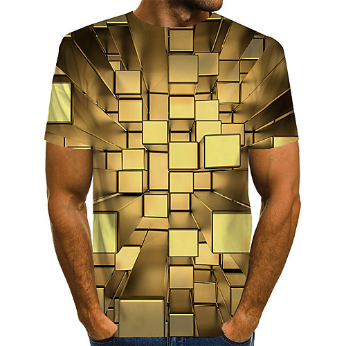 

Men's T shirt Graphic Optical Illusion Print Short Sleeve Daily Tops Basic Exaggerated Round Neck Gold