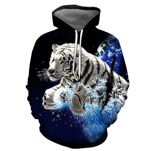 

Men's Pullover Hoodie Sweatshirt Graphic Animal Hooded Daily Going out 3D Print Basic Casual Hoodies Sweatshirts Blue