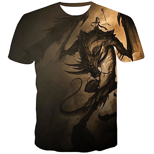 

Men's T shirt Shirt Graphic Print Short Sleeve Daily Tops Streetwear Round Neck Brown