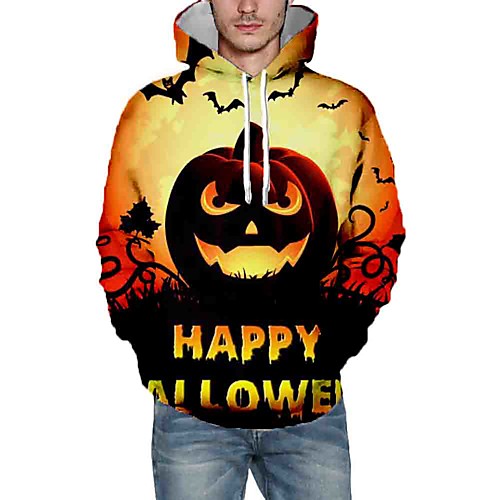

Men's Pullover Hoodie Sweatshirt Graphic Hooded Halloween Daily 3D Print Halloween Hoodies Sweatshirts Yellow