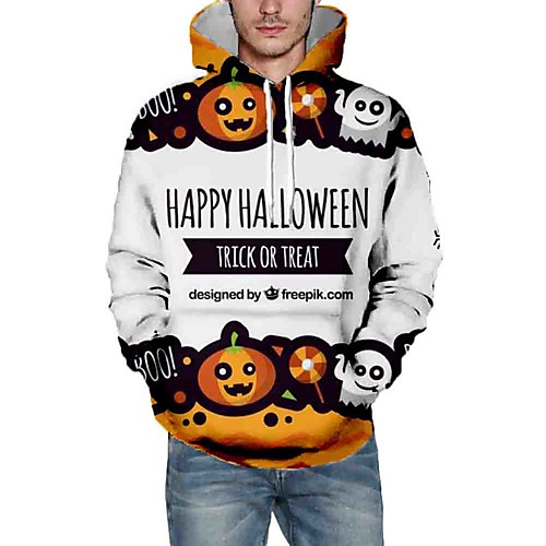 

Men's Pullover Hoodie Sweatshirt Graphic Letter Hooded Halloween Daily 3D Print Halloween Hoodies Sweatshirts White