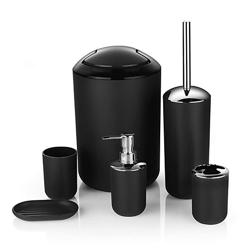 

Bathroom Accessories Set Plastic Includes Soap Dispenser,Soap Dish,Toilet Brush Holder,Trash Can and 2-Tumbler Household for Bathroom Decoration
