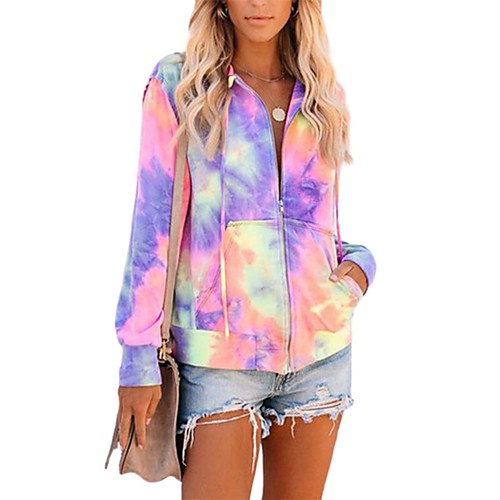 

Women's Zip Up Hoodie Sweatshirt Tie Dye Zip Up Daily Basic Hoodies Sweatshirts Blue Purple Rainbow