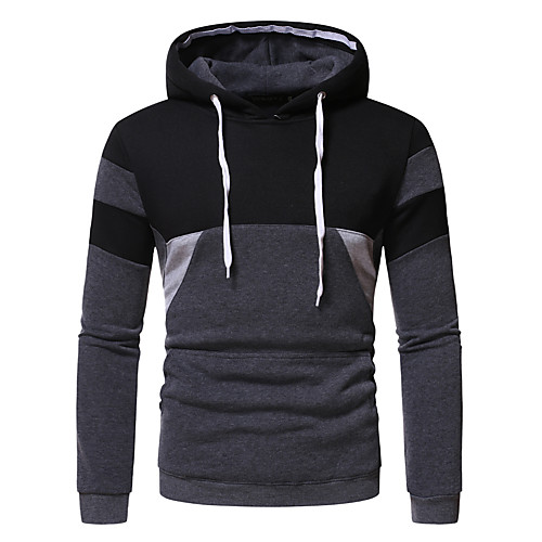 

Men's Pullover Hoodie Sweatshirt Color Block Hooded Casual Hoodies Sweatshirts Long Sleeve Gray Black