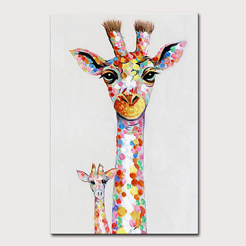 

Nursery Oil Painting Hand Painted Vertical Animals Pop Art Modern Rolled Canvas (No Frame)