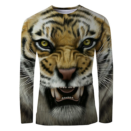 

Men's T shirt Shirt Graphic Animal Print Long Sleeve Daily Tops Basic Elegant Round Neck Brown