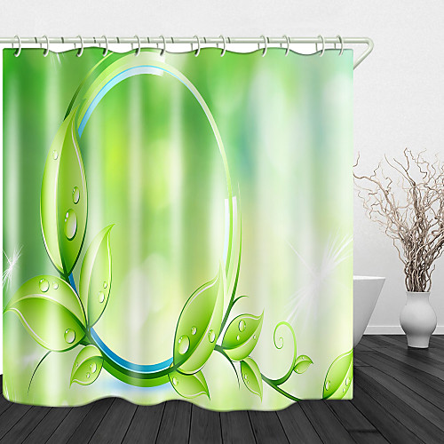 

Round Green Sprouts Shower Curtains & Hooks Modern Polyester New Design