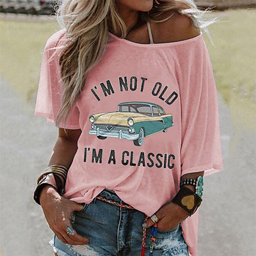 

Women's T shirt Letter Print Round Neck Basic Tops White Blue Yellow