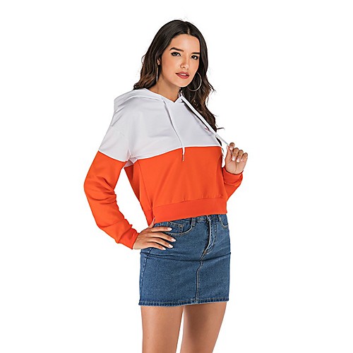 

Women's Cropped Hoddie Color Block Daily Basic Hoodies Sweatshirts Loose Orange