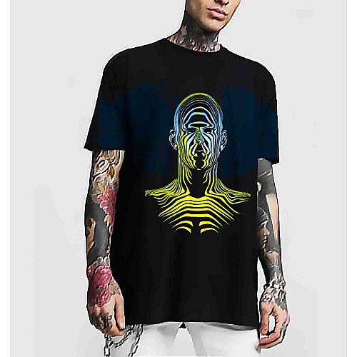 

Men's T shirt Shirt 3D Print Graphic Abstract Short Sleeve Daily Tops Basic Streetwear Round Neck Black