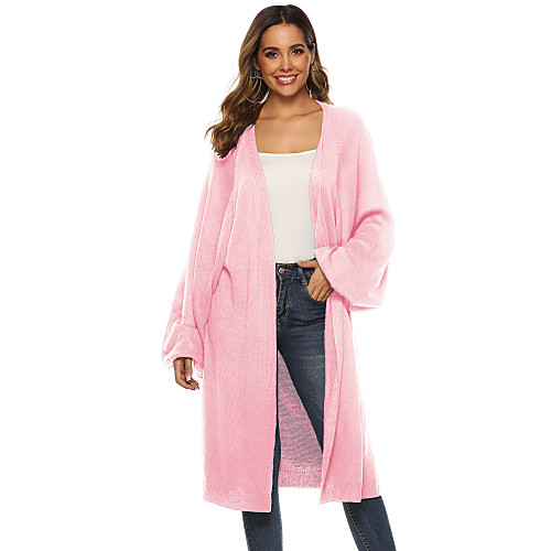 

Women's Basic Solid Colored Plain Cardigan Long Sleeve Oversized Sweater Cardigans V Neck Deep V Fall Winter White Black Blushing Pink