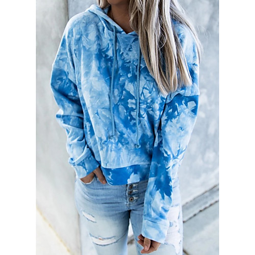 

Women's Hoodie Pullover Tie Dye Daily Going out Other Prints Basic Casual Hoodies Sweatshirts Loose Blue Navy Blue