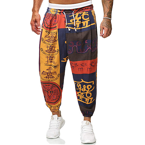 

Men's Basic Harlem Pants Breathable Daily Harem Pants Plaid Checkered Ankle-Length White Black Red Wine Orange