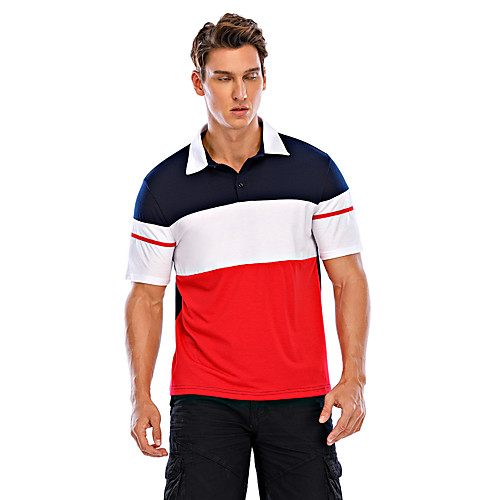

Men's Golf Shirt Tennis Shirt Striped Patchwork Short Sleeve Daily Tops Basic Shirt Collar Red Navy Blue / Work