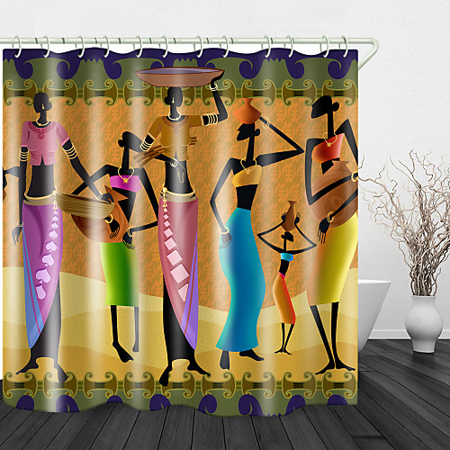 

African Woman Chatting Shower Curtains & Hooks Modern Polyester New Design 72 Inch