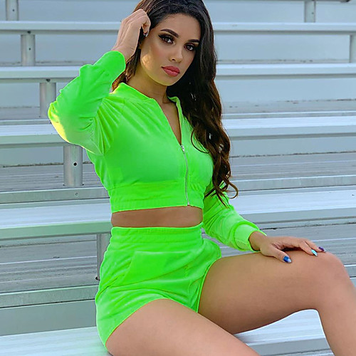 

Women's 2 Piece Full Zip Tracksuit Jogging Suit Street Casual 2pcs Long Sleeve Velvet Quick Dry Breathable Soft Fitness Gym Workout Performance Running Training Sportswear Solid Colored Jacket Neon