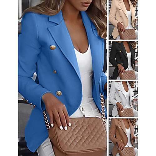 

Women's Blazer Solid Colored Classic Elegant & Luxurious Long Sleeve Coat Fall Spring Daily Double Breasted Regular Jacket Blue / Notch lapel collar