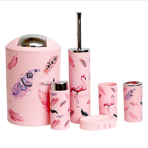 

Bathroom Accessories Set Include Toilet Brush/Soap Dish/Trash Can/Soap Dispenser/Toothbrush Cups Plastics 6 pcs