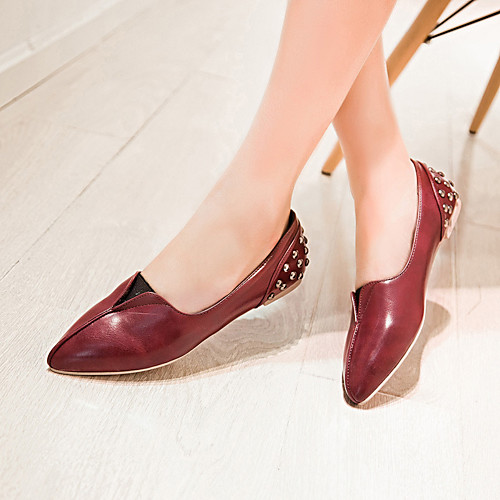 

Women's Loafers & Slip-Ons 2021 Flat Heel Pointed Toe Basic Casual Daily Walking Shoes PU Solid Colored Black / Red Black Pink / Booties / Ankle Boots