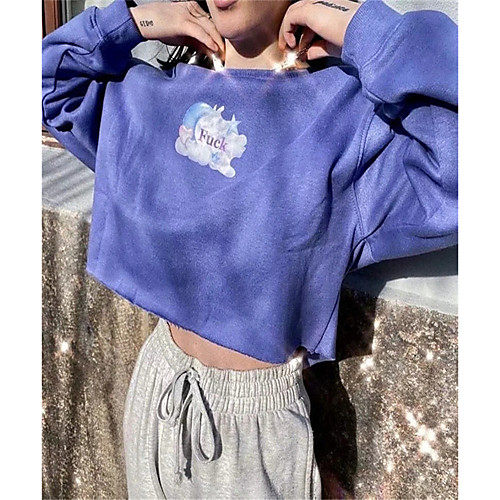 

Women's Pullover Sweatshirt Print Other Prints Casual Hoodies Sweatshirts Cotton Loose Lavender