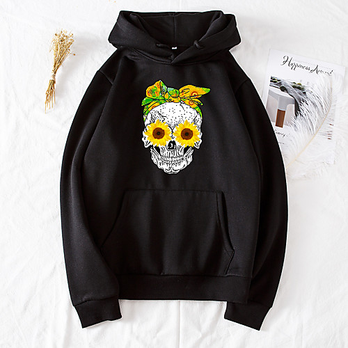 

Women's Hoodie Pullover Skull Daily Other Prints Halloween Hoodies Sweatshirts Purple Blushing Pink Gray