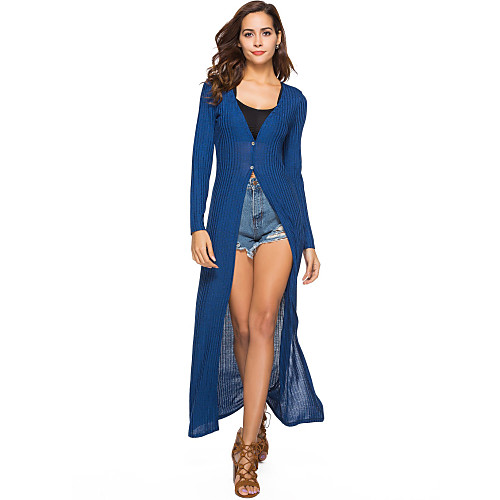 

Women's Coat Daily Spring & Fall Regular Coat V Neck Regular Fit Basic Jacket Long Sleeve Solid Colored Blue Purple