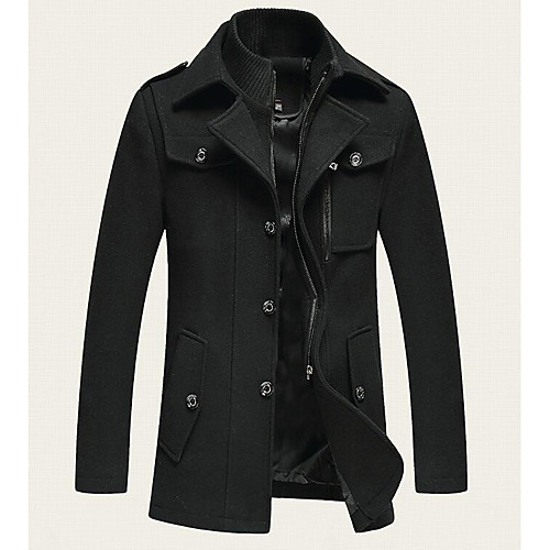 

Men's Coat Daily Fall & Winter Long Coat Regular Fit Basic Jacket Long Sleeve Solid Colored Gray Black