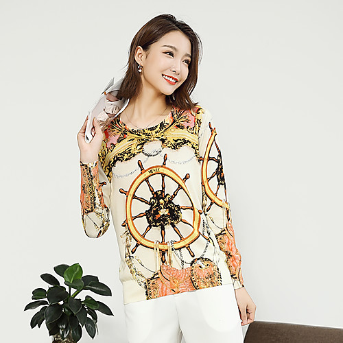 

Women's Boho Knitted Geometric Pullover Long Sleeve Sweater Cardigans Crew Neck Round Neck Fall Yellow