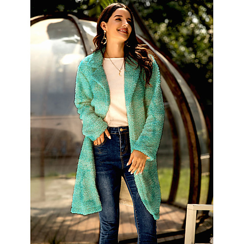 

Women's Coat Daily Fall & Winter Long Coat V Neck Regular Fit Streetwear Jacket Long Sleeve Tie Dye Blue