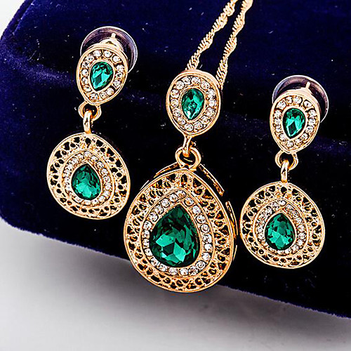 

Women's Jewelry Set Bridal Jewelry Sets Briolette Pear Fashion Gold Plated Earrings Jewelry Blue / Red / Green For Christmas Wedding Party Evening Gift Formal 1 set