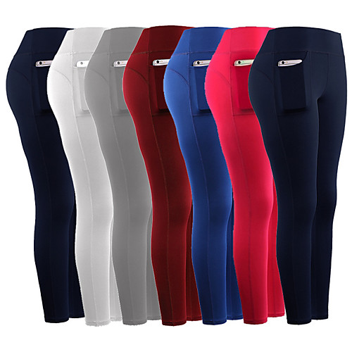 

Women's Running Capri Leggings Athletic Tights Capris Bottoms with Phone Pocket Winter Fitness Gym Workout Running Jogging Training Breathable Quick Dry Soft Sport Solid Colored White Black Blue Red